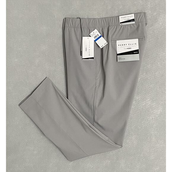 Perry Ellis Portfolio Men's XL TechWorks Pants Slim Fit Drawstring Alloy NEW - Picture 1 of 10